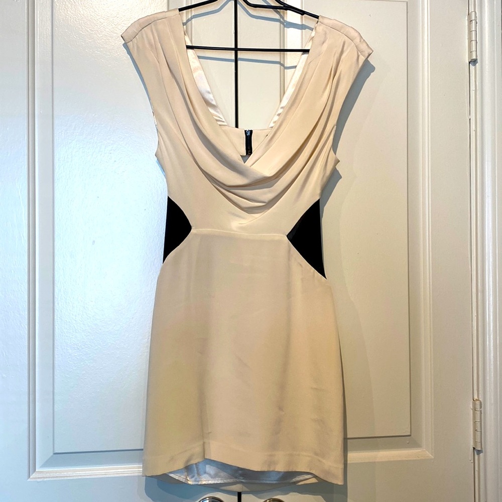 BEBE cream & black dress